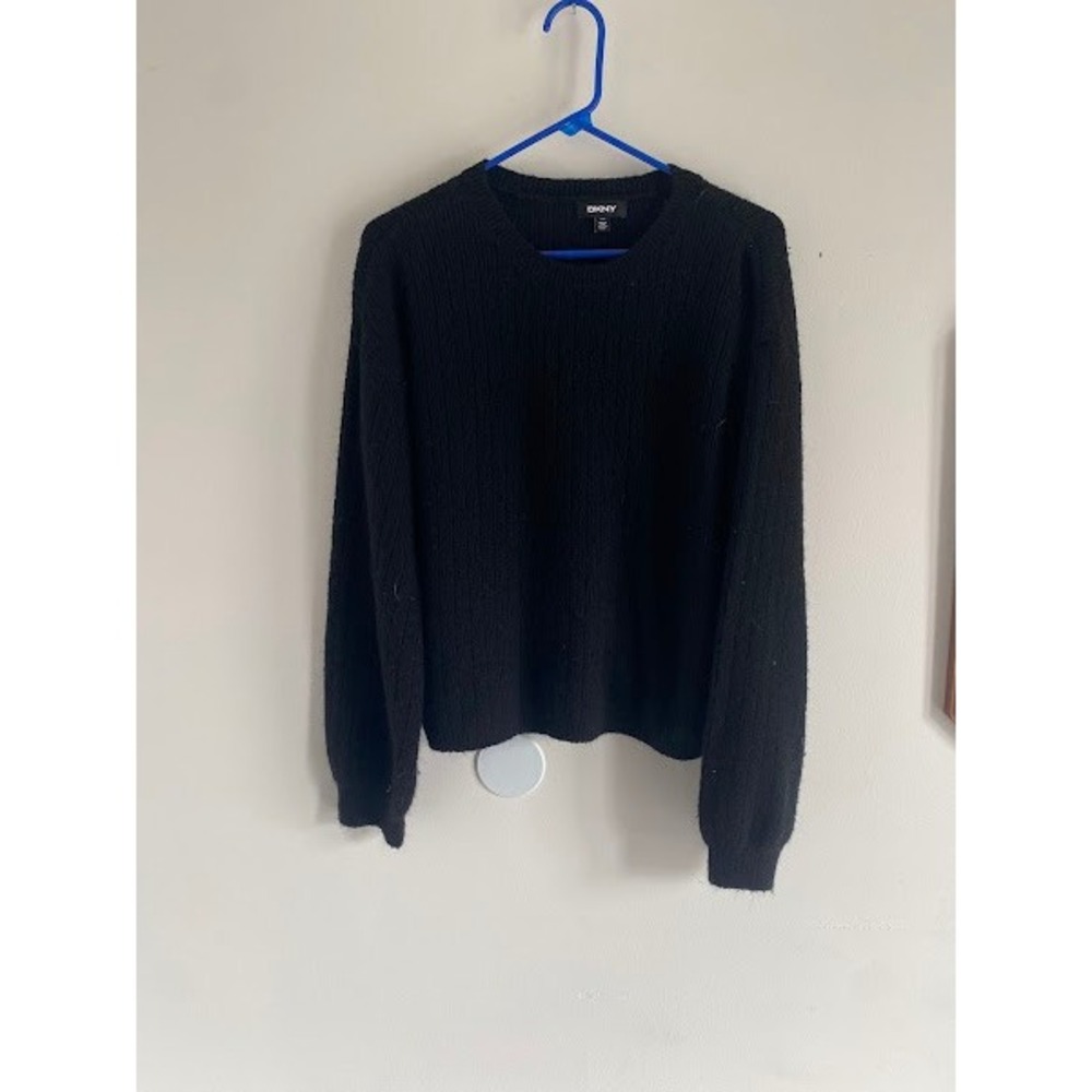 DKNY Womens Black Ribbed Cashmere Blend Crewneck Sweater Small P14163
